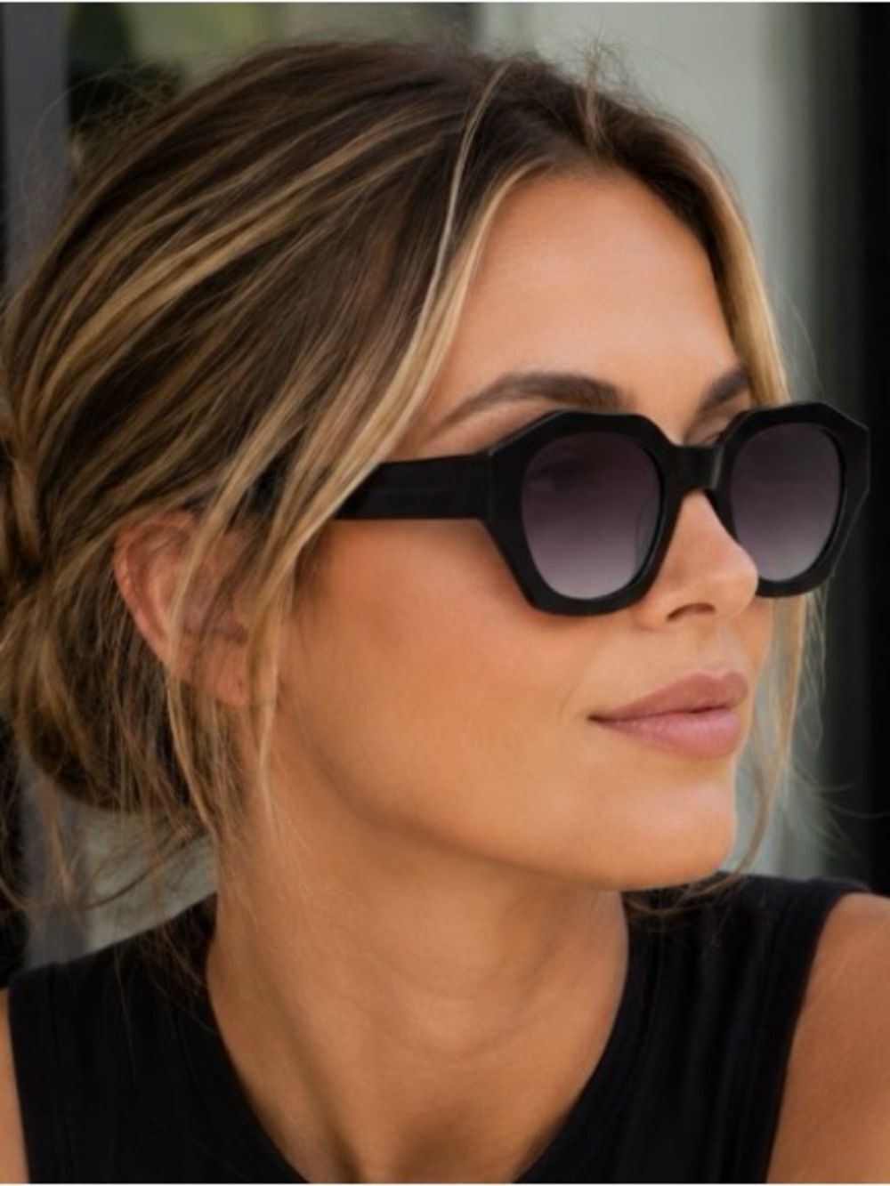 Carolina Lemke Black Oversized Hexagon Sunglasses